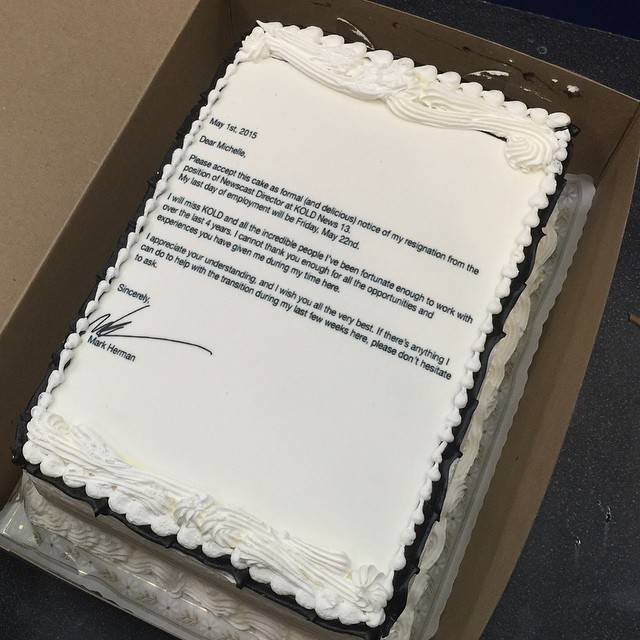 Man writes 'resignation cake' to quit job