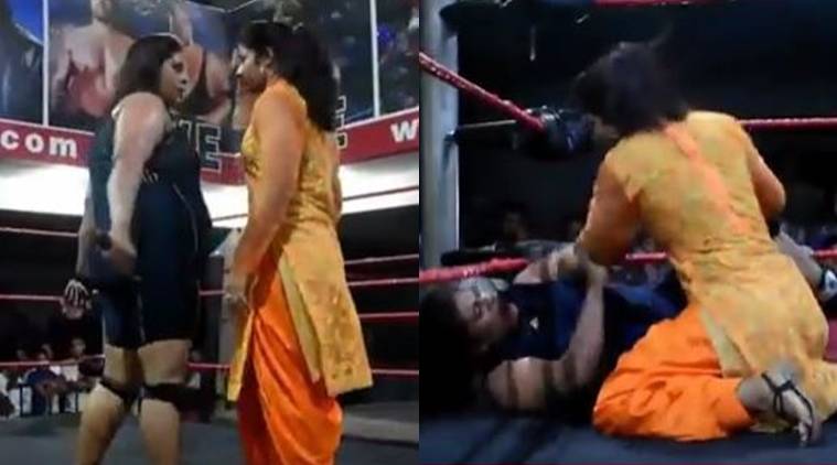 Wrestling Punjabi style: Exciting video of Punjabi girl knocking down a giant woman wrestler TWICE