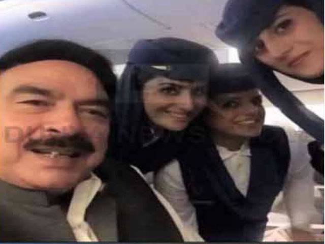 Sheikh Rasheed unsure how he ended up taking a selfie with air hostesses
