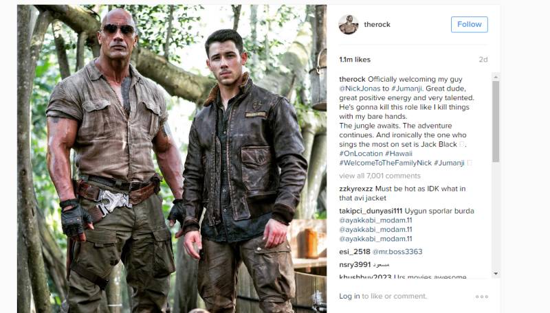 'The Rock' shares Nick Jonas' picture for upcoming 'Jumanji'