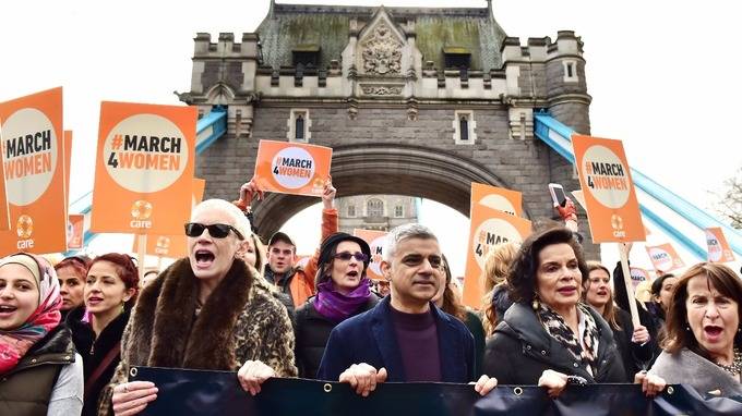 Central London flocked: Thousands march ahead of International Women's Day on Wednesday