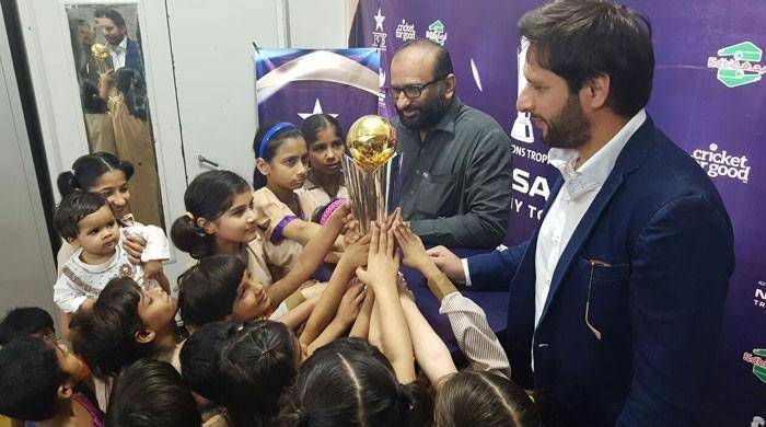 ICC Champions trophy arrives at Edhi Home during Karachi tour