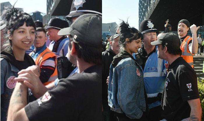 Iconic photo of British-Pakistani woman defying EDL protesters with smile sets social media on fire