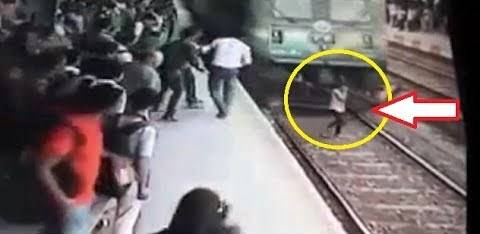 Horrifying footage shows girl mowed down by train and SURVIVE fatal accident