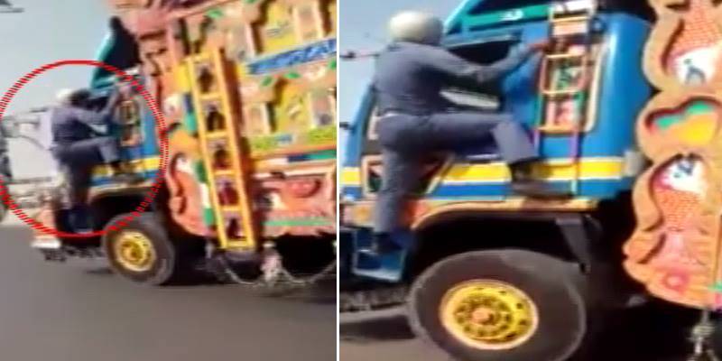 Traffic warden risks his life to catch hit and run truck driver