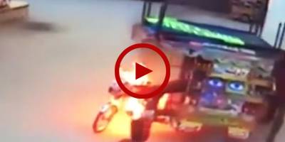 Watch a tri-wheeler rickshaw catching fire at a petrol pump in Pakistan