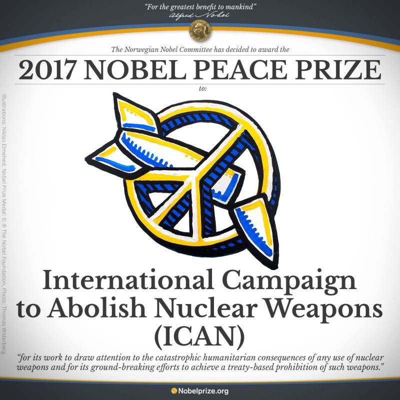 Nobel Prize for Peace 2017 awarded to International Campaign to Abolish Nuclear Weapons