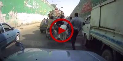 Passenger bus hits biker in Karachi