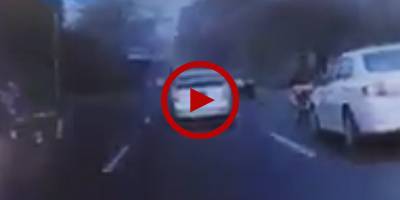CCTV footage of bike smashing into car in Lahore