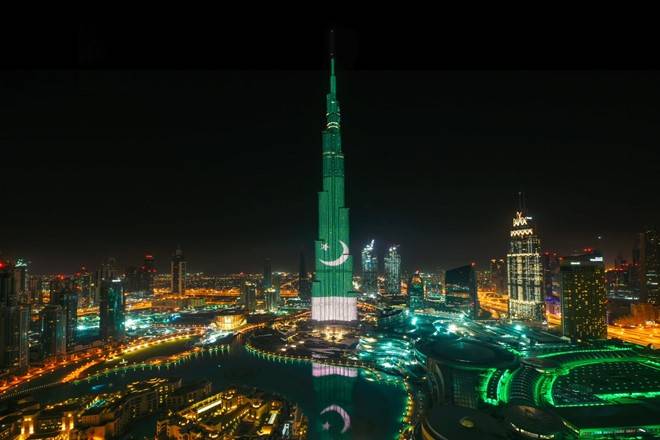 Burj Al-Khalifa illuminates with colours of Pakistani flag on Independence Day