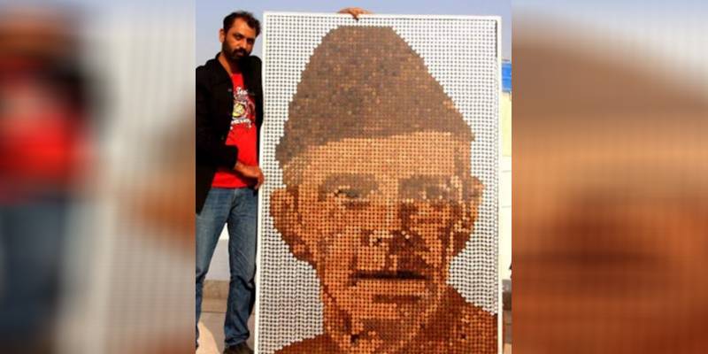 Quaid-E-Azam's portrait created from coins is beautiful