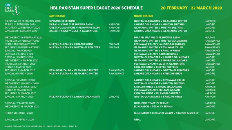 PSL Schedule 2020: date, matches, tickets, time and venue