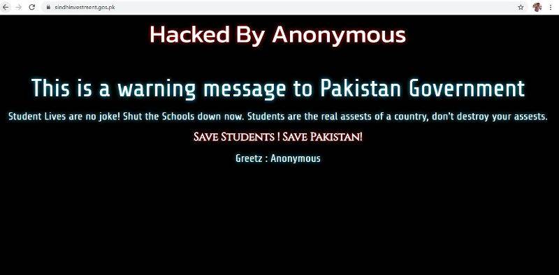 Hackers strike Sindh Investment Board website, demand to shutdown schools