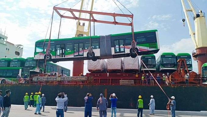 Another 40 buses of Green Line Rapid Bus Service arrive at Karachi port