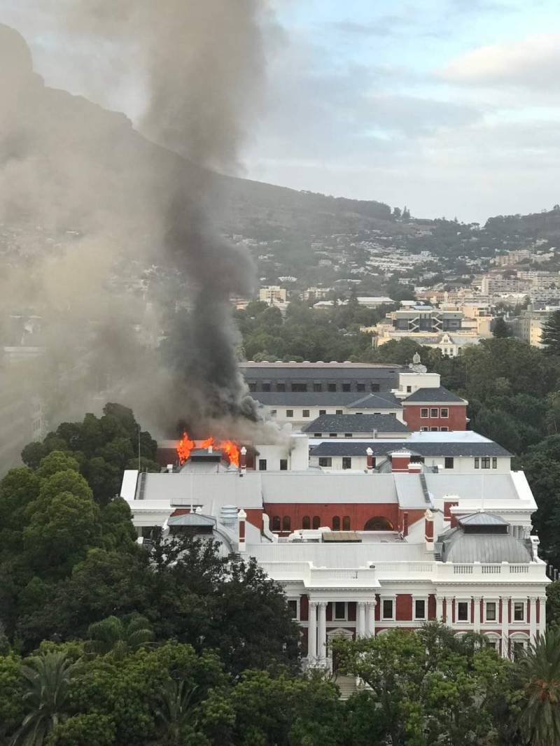 Man arrested after massive fire brings down roof at South Africa parliament