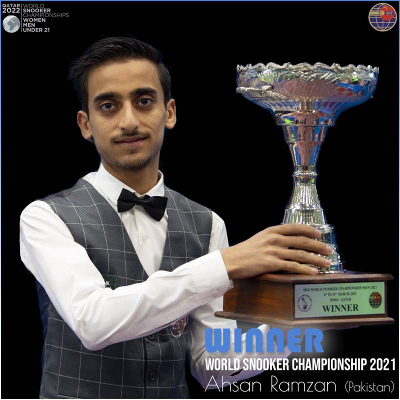 Pakistani teen cueist Ahsan Ramzan wins IBSF World Snooker Championship in Doha