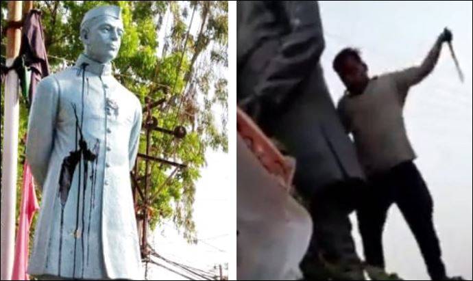 India’s first PM Jawaharlal Nehru’s statue vandalised by Hindutva group (VIDEO)
