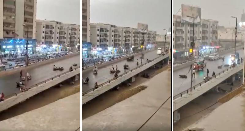 WATCH: Scores of bikes skid as first monsoon rain turns Karachi roads to ‘butter’
