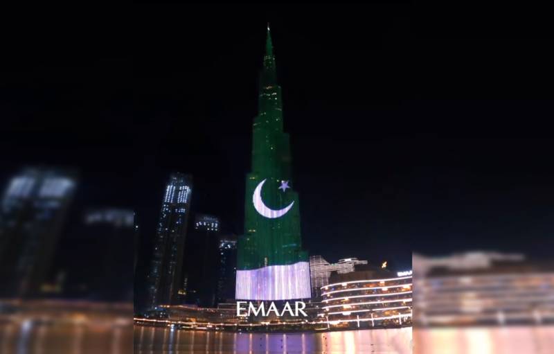Burj Khalifa turns white and green to mark Pakistan’s Independence Day
