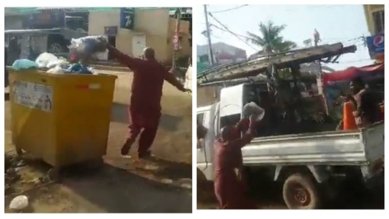 Watch: Enraged Karachiites dump garbage on KE vehicles over charging KMC tax