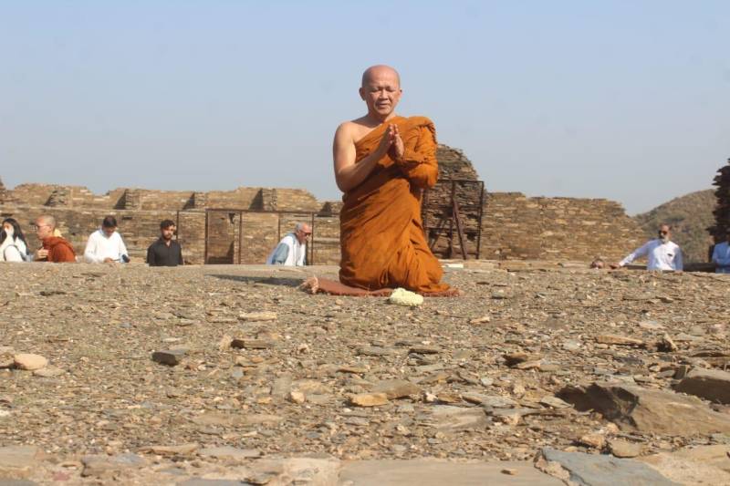 Thai monks visit historical Buddhist religious sites in Takht-i-Bahi