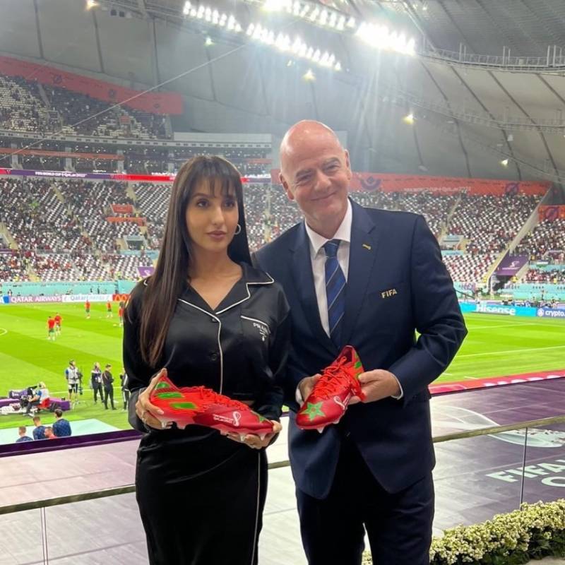 Nora Fatehi gifts red sneakers to FIFA president