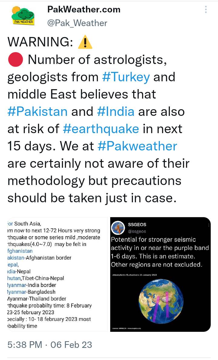 Is an earthquake going to hit Pakistan and India?