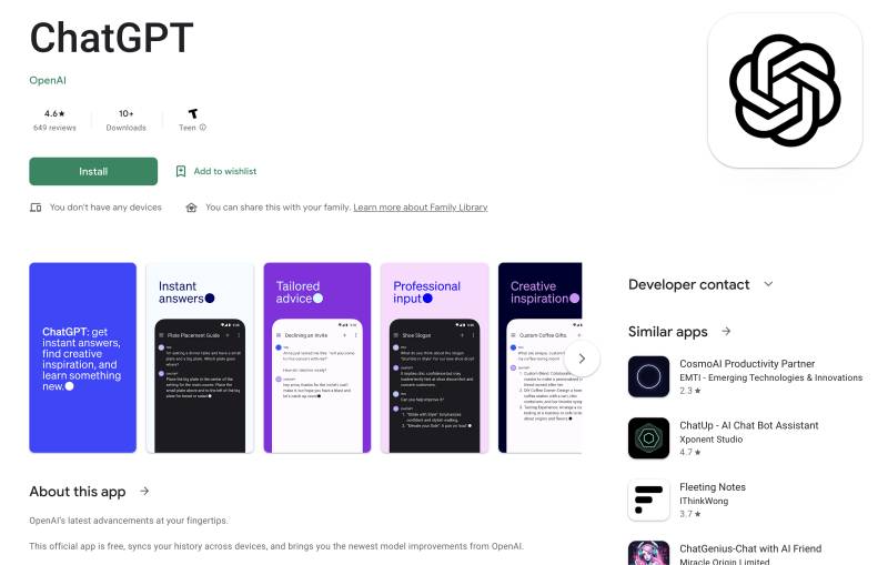 You can download ChatGPT Android App from Google Play store now