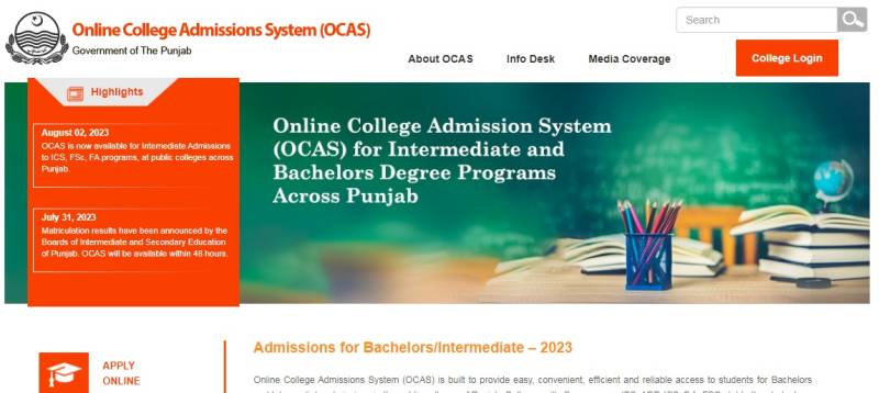 Applications for admission to intermediate programs begin via Online College Admission System