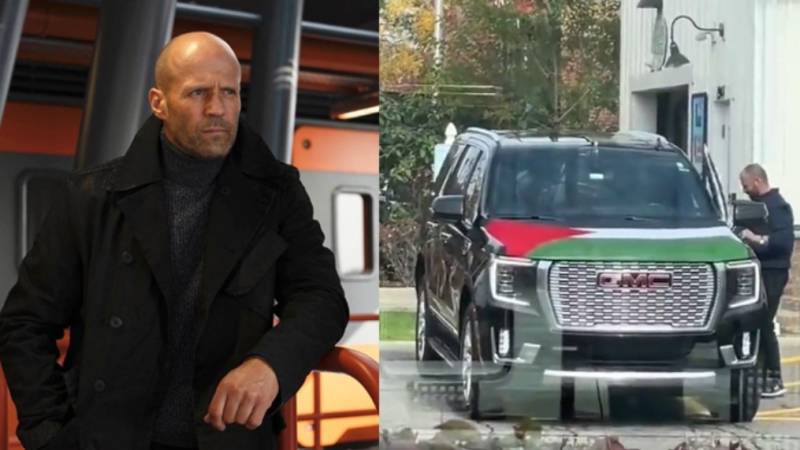Did Hollywood star Jason Statham wrap his car with Palestine flag?