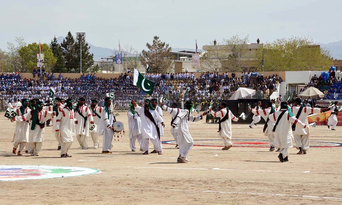 QUETTA, PAKISTAN, MAR 30: People perform during the ending ceremony of Balochistan Sports Festival 2015 held in Quetta on Monday, March 30, 2015. (Arsalan Naseer/PPI Images).