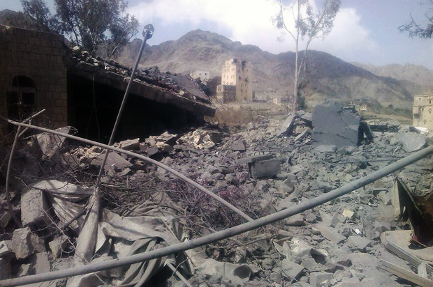 This image taken on Oct. 27, 2015 and released by Médecins Sans Frontières, shows the aftermath of an airstrike on a hospital in Saada province, Yemen. Airstrikes by the Saudi-led coalition targeting rebels in Yemen have destroyed a small hospital run by Doctors Without Borders in the northern province of Saada, although there were no deaths and only one injury, the aid group said Tuesday. (Médecins Sans Frontières via AP)
