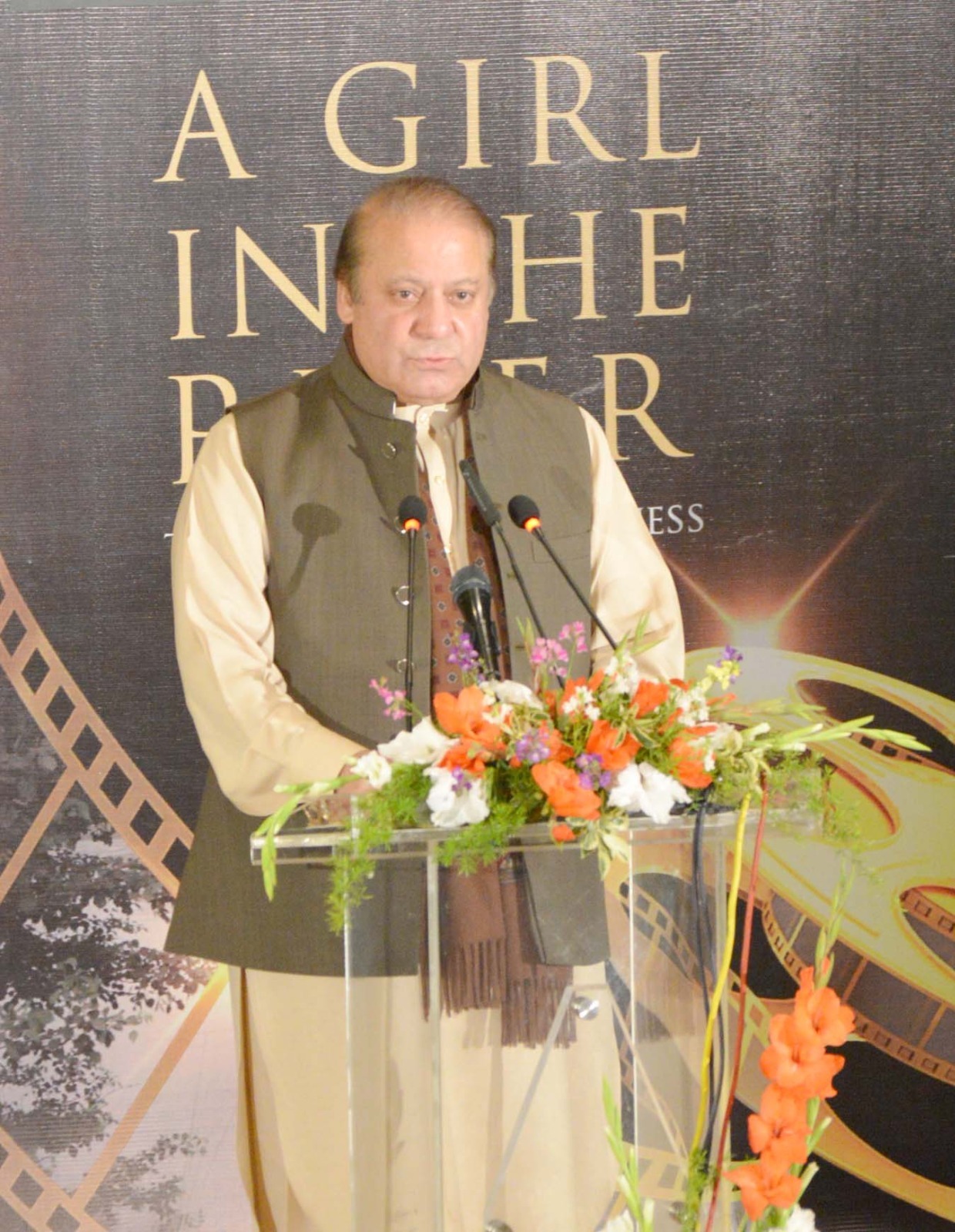 Prime Minister of Pakistan addressing the media and guests post screening