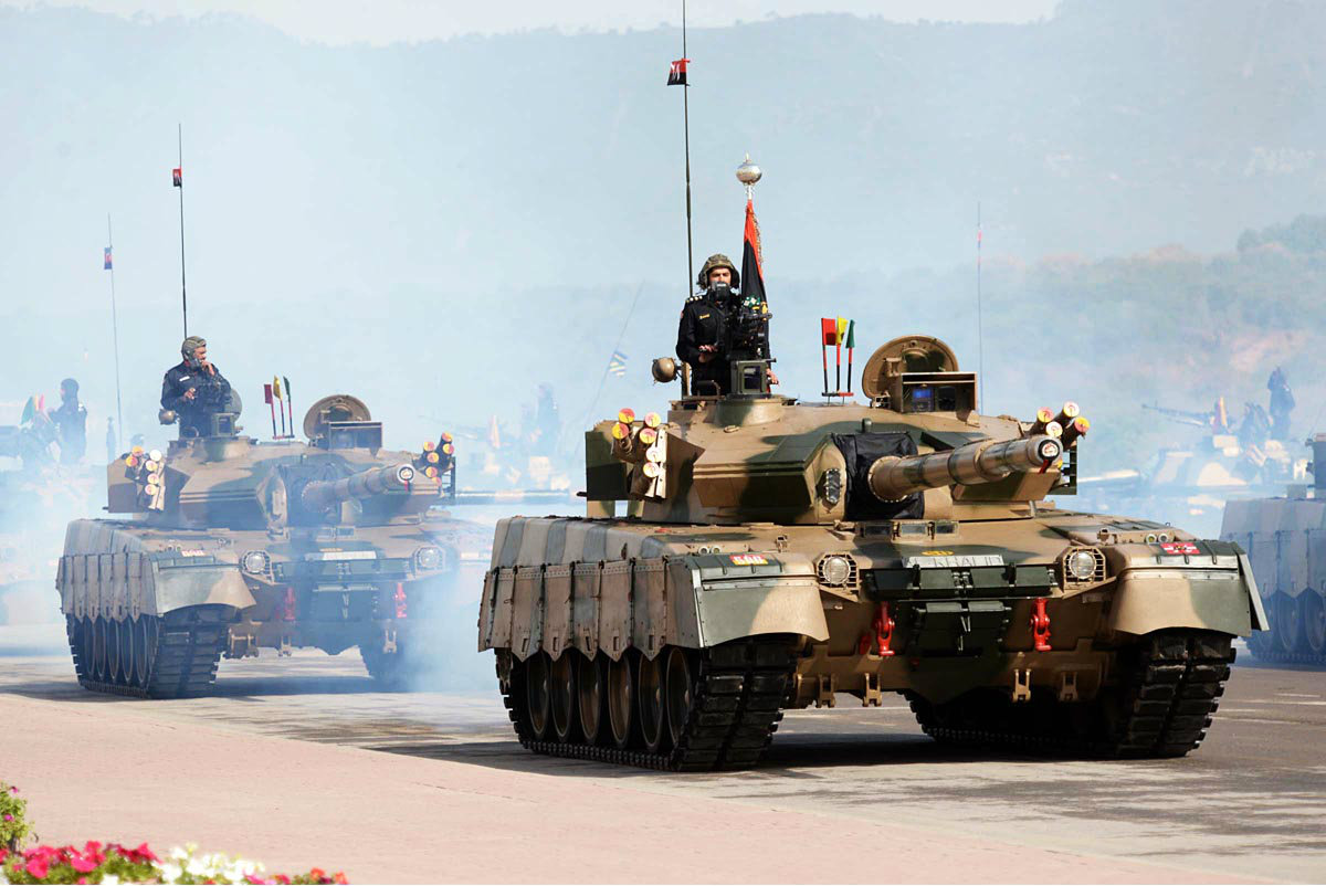 Pakistan Army's tanks, Al Khalid, participate in the march-past.–Online