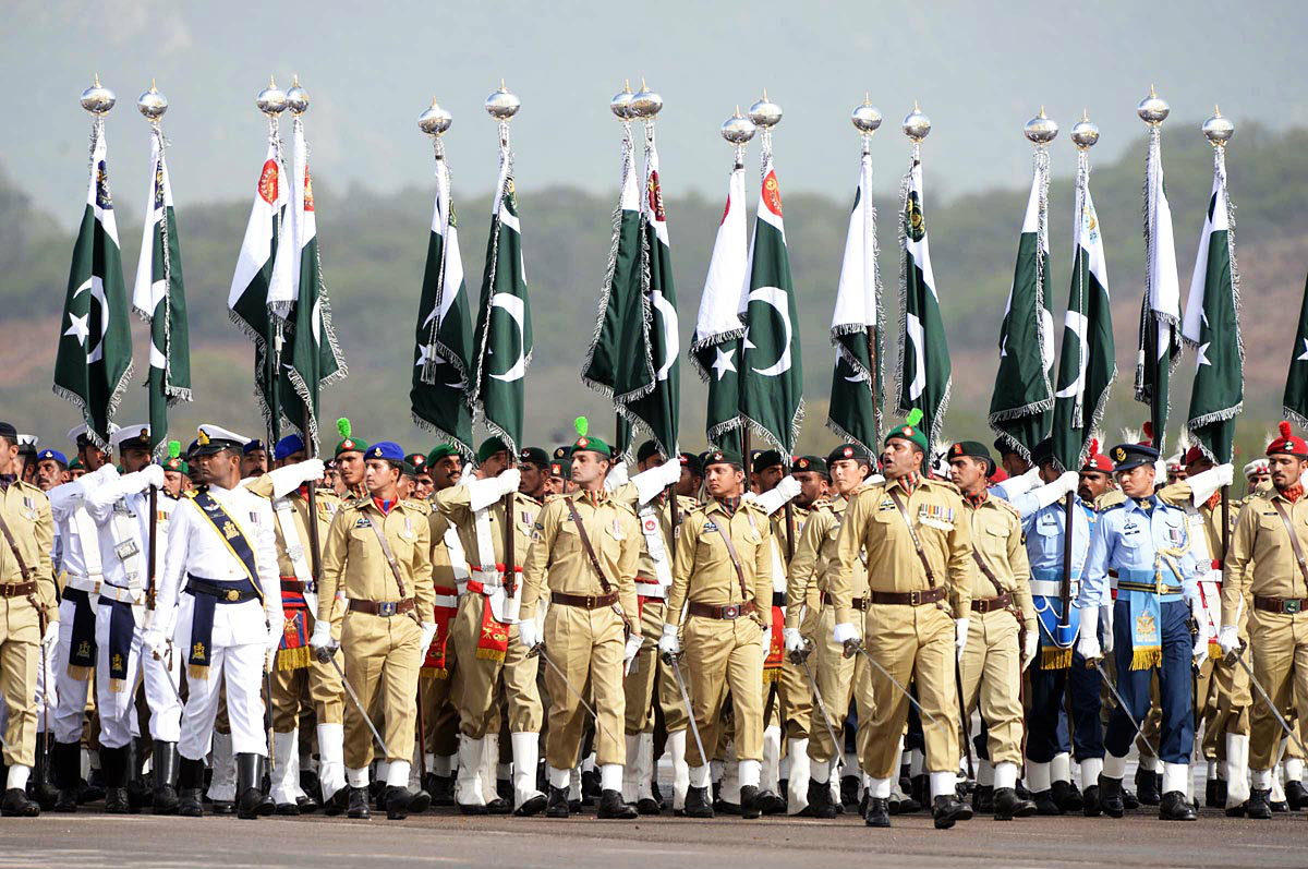 Troops from various regiments of armed forces, during the march-past.–Online