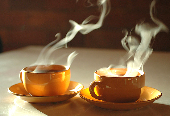 two cups of hot tea