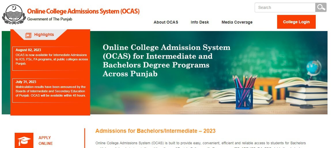 Applications for admission to intermediate programs begin via Online ...