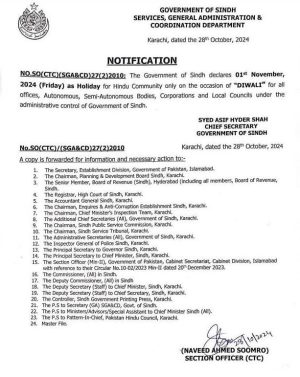 Diwali Sindh Announces Public Holiday On Nov 1 