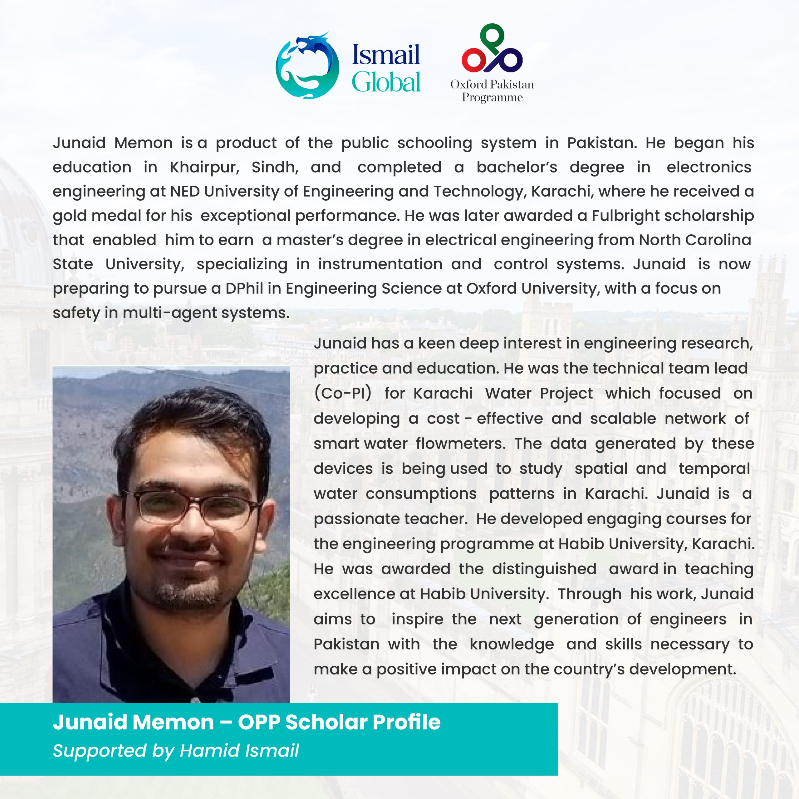 Ismail Global And Hamid Ismail Foundation Supports Junaid Memons Vision For Innovative Engineering At Oxford 