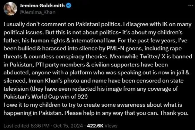 This Is About Human Rights Not Politics Jemima Goldsmith On Imran Khan Solitary Confinement 