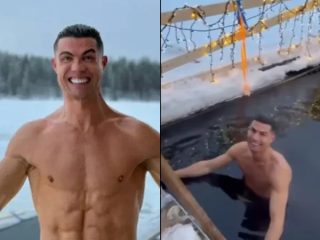 Cristiano Ronaldo Braves Freezing Pool Challenge With Son In Finland Video Goes Viral