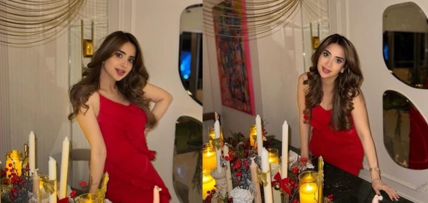 Saboor Aly Dazzles In Bold Red Spreading Christmas Cheer In New Pictures