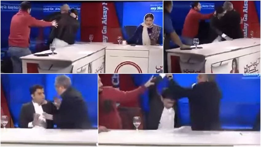 Ptis Naeem Panjautha Pml Ns Akthar Wali Khan Get Into Physical Fight During Live Tv Show