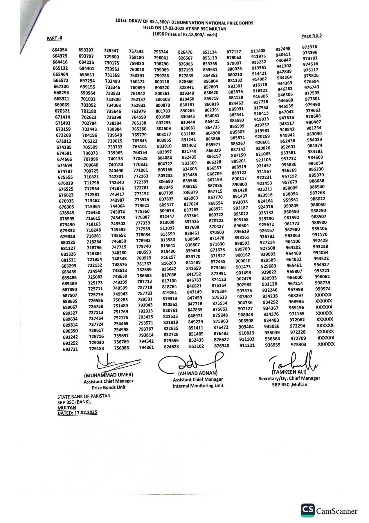 1500 Prize Bond Complete List February 2025 Download 