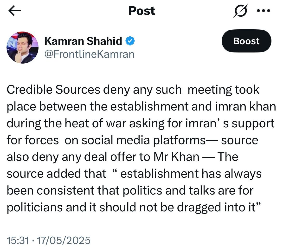 No Backdoor Deal With Imran Khan Establishment Focused Solely On Security Sources 
