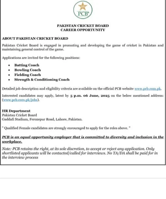 Pcb Opens Applications For New Coaching Staff 