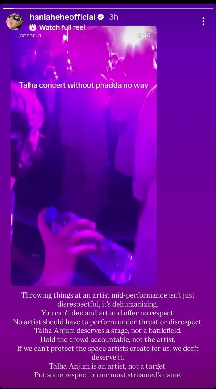 Hania Amir Backs Talha Anjums Fierce Response To Fan Who Threw Bottle Mid Concert 