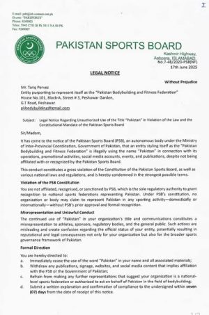 Is Pakistan Bodybuilding Federation Operating Without Psb Approval In Pakistan 