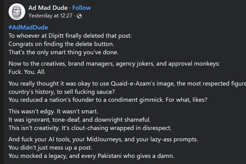 Dipitt Comes Under Fire For Using Quaid E Azam In Viral Sauce Campaign 