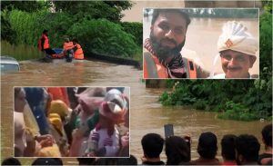 Groom Braves Floodwaters To Bring Home Bride